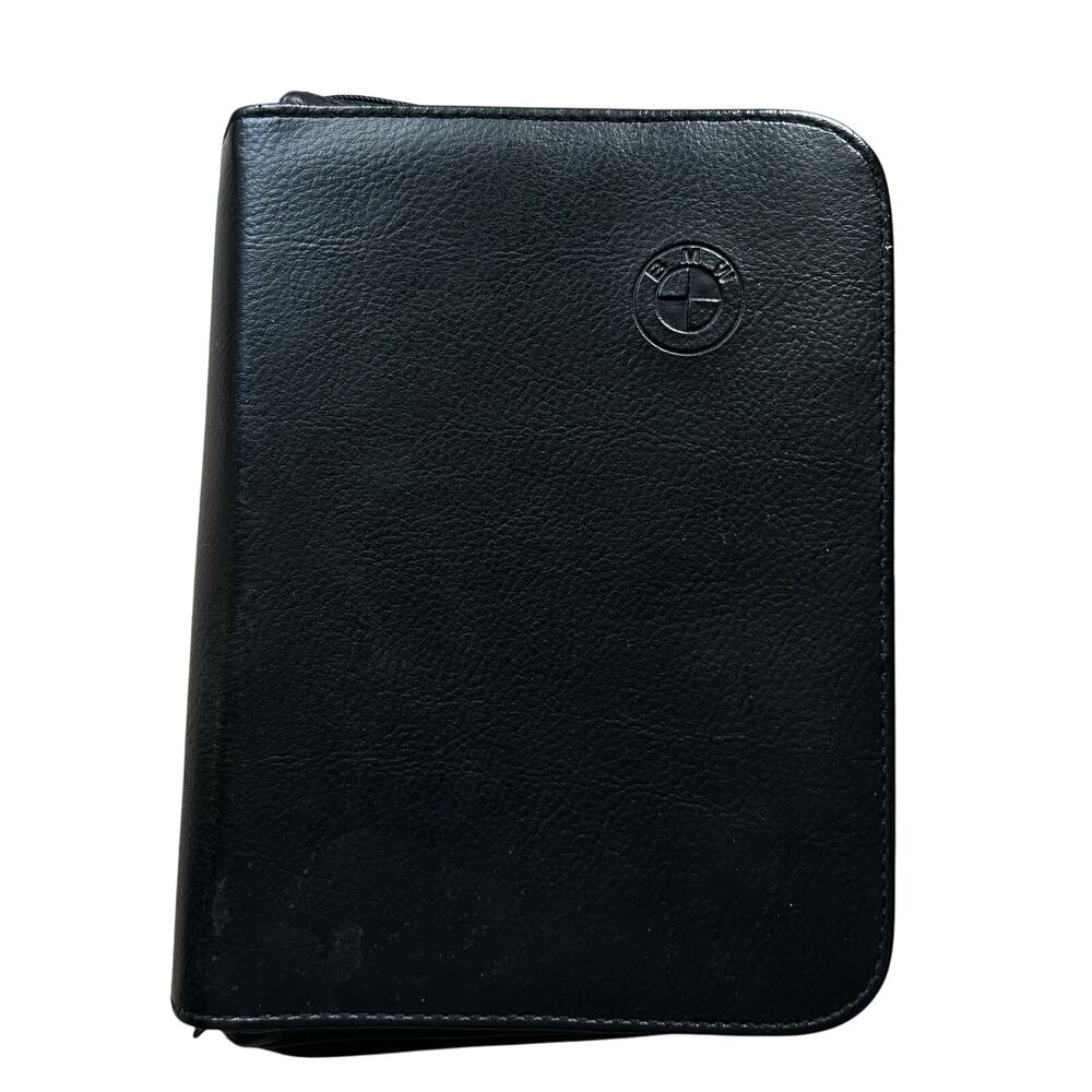 BMW Leather Owners Manual Cover Black Zipper Binder Y2K Models